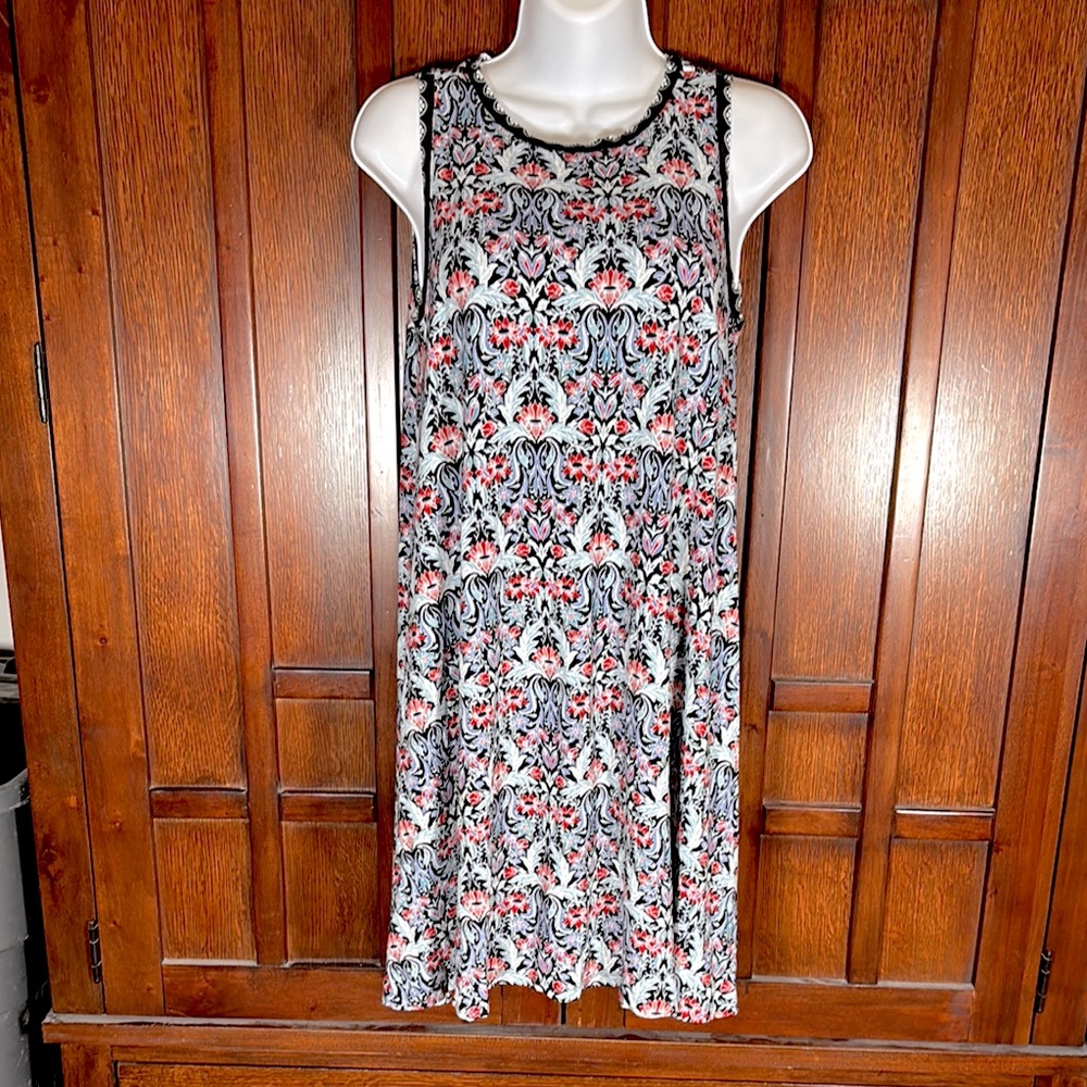 LOFT Women’s Blue & Red Print Sleeveless Swing Dress Size Medium